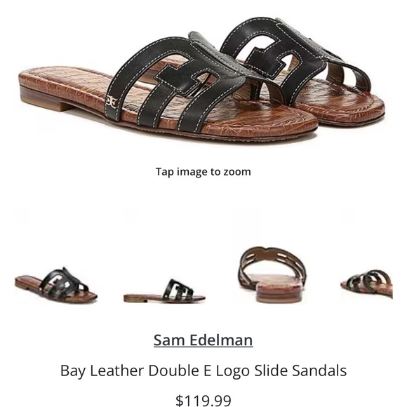 Sam Edelman Black Textured Leather Slip-On Sandals - Picture 5 of 16